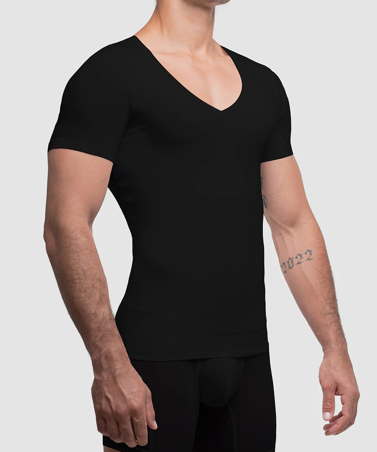 Cotton Compression Deep V-Neck T-Shirt - Image 10