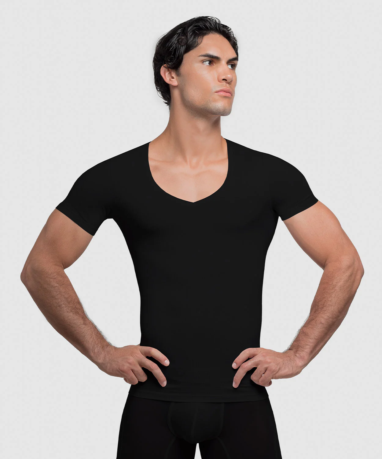 Cotton Compression Deep V-Neck T-Shirt - Image 12