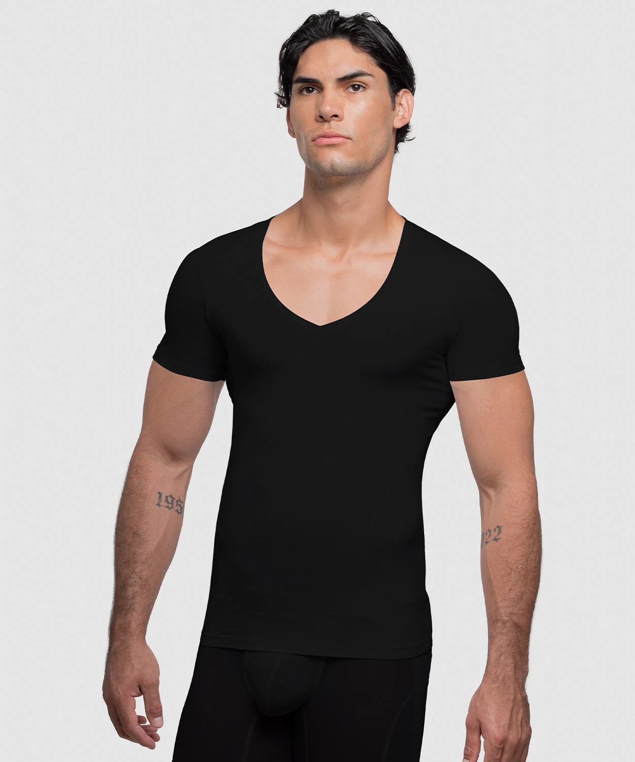Cotton Compression Deep V-Neck T-Shirt - Image 14