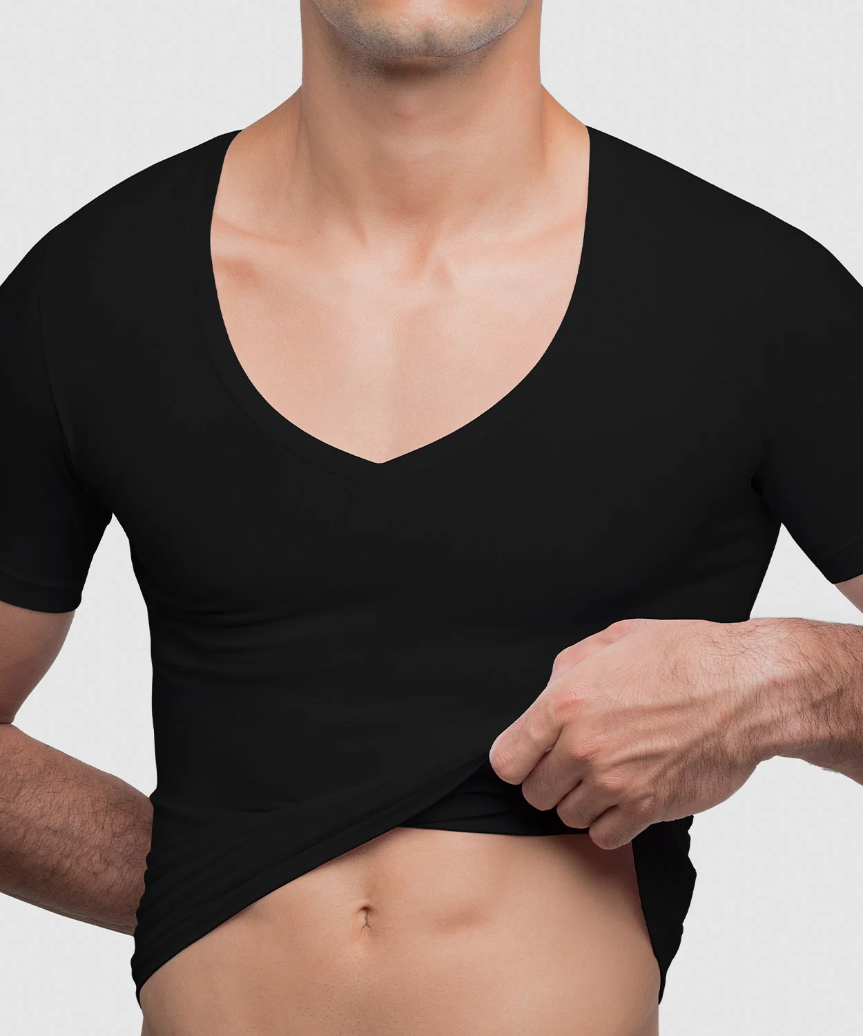 Cotton Compression Deep V-Neck T-Shirt - Image 16