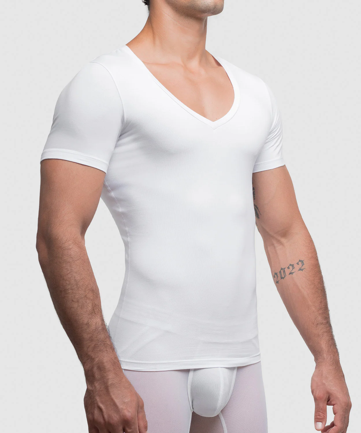 Cotton Compression Deep V-Neck T-Shirt - Image 2
