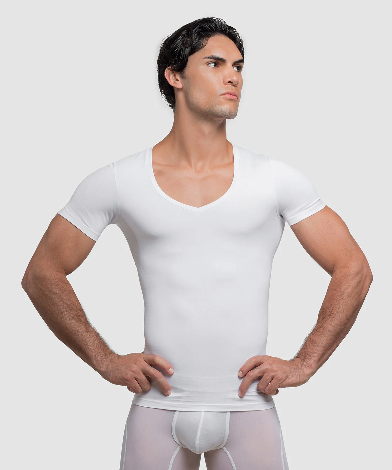 Cotton Compression Deep V-Neck T-Shirt - Image 5