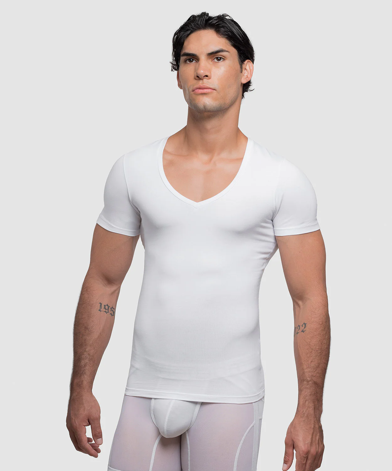 Cotton Compression Deep V-Neck T-Shirt - Image 6